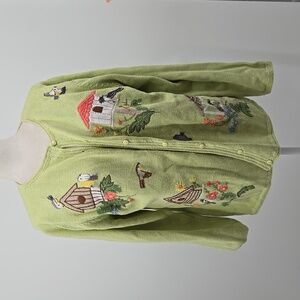 Vintage cottage core knit cardigan sweater with birds medium, Claire Murray